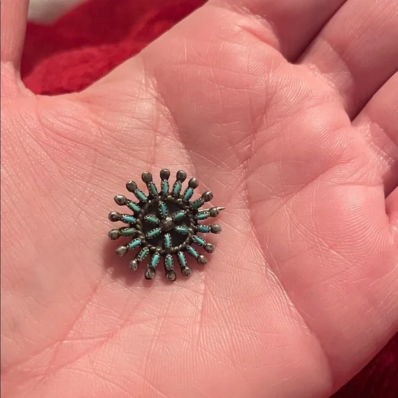 Zuni Sterling Silver Needle Point Turquoise Brooch Pin. - Picture 1 of 8